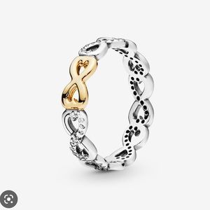 pandora infinity ring with 14k gold in the middle